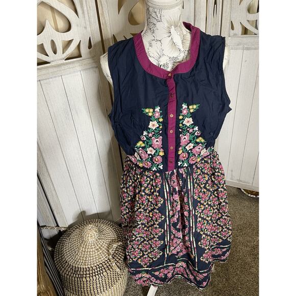 ModCloth A Conversation Masterpiece Dress Navy Embroidered Floral Fit & Flare XL - Picture 1 of 6